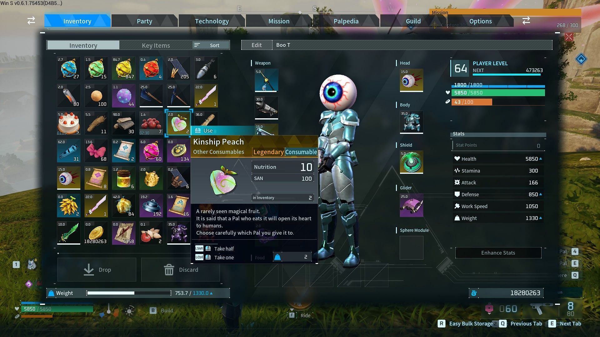 Kinship Peach inside inventory (Image via Pocketpair, Inc.)
